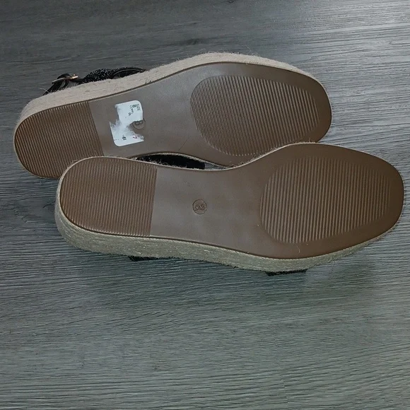 Comfort Est 1945 Black Jeweled Strap Espadrille Wedge Sandals Sz 8M NWT - Picture 12 of 12